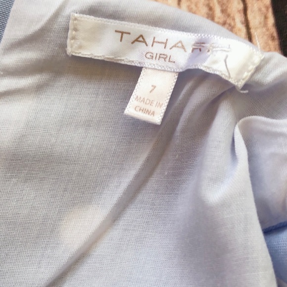 TAHARI Girls 7 Blue Polka Dot Sleeveless Fit & Flare Easter Dress - Picture 7 of 8